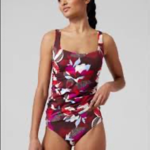 Athleta Square Neck Size 34D/DD Hero Bloom Decadent Chocolate Tankini Top - Picture 2 of 9